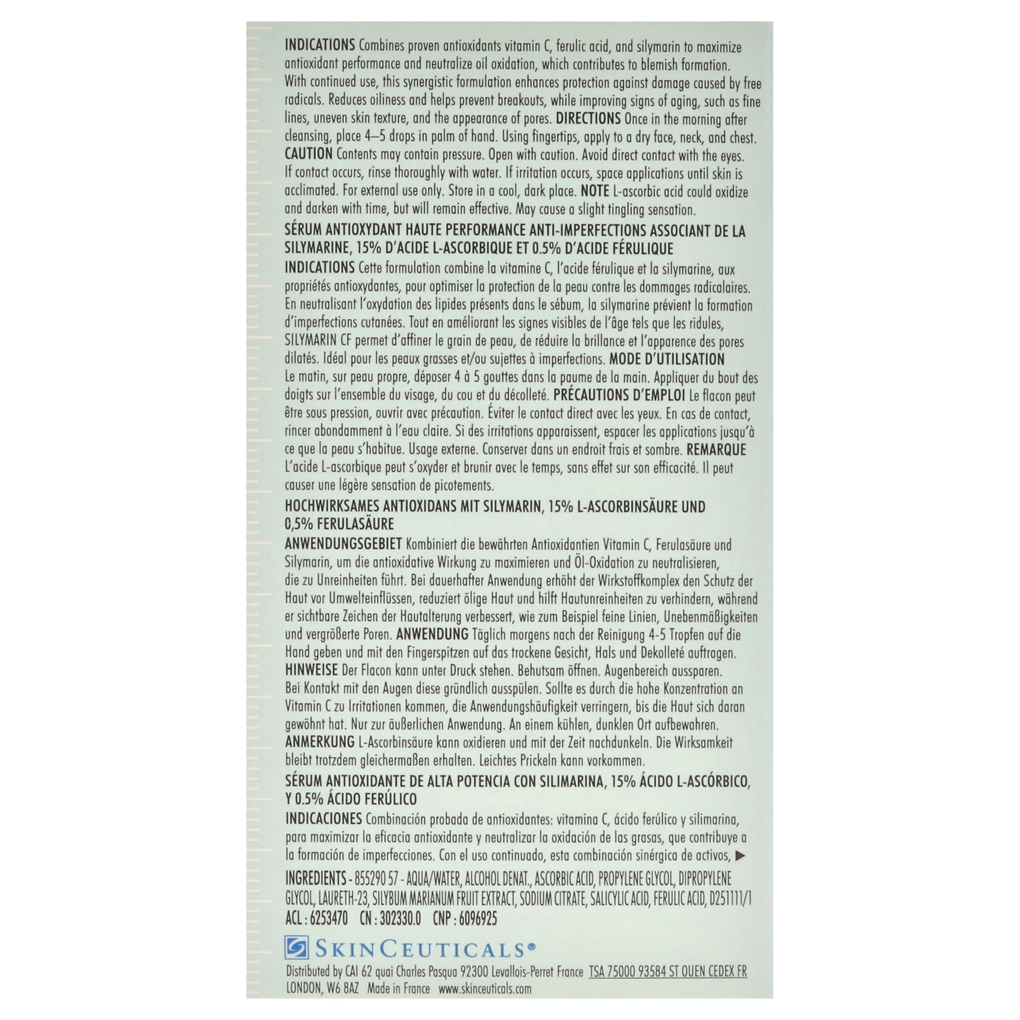 Skinceuticals Antioxidant Serum Silymarin CF - Vitamin C Serum for Anti-Aging & Acne-Prone Skin