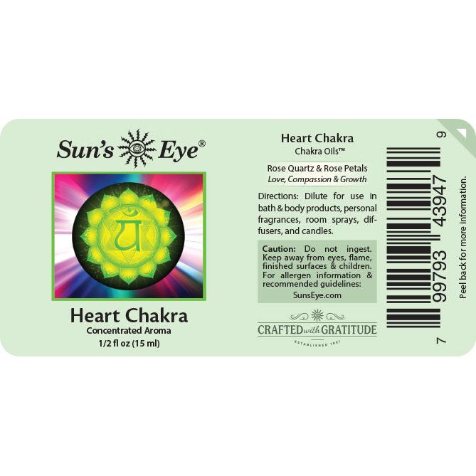 Suns Eye Heart Chakra Oil Concentrate 1/2 oz Bottle - Product Label Sun's Eye Scentsium