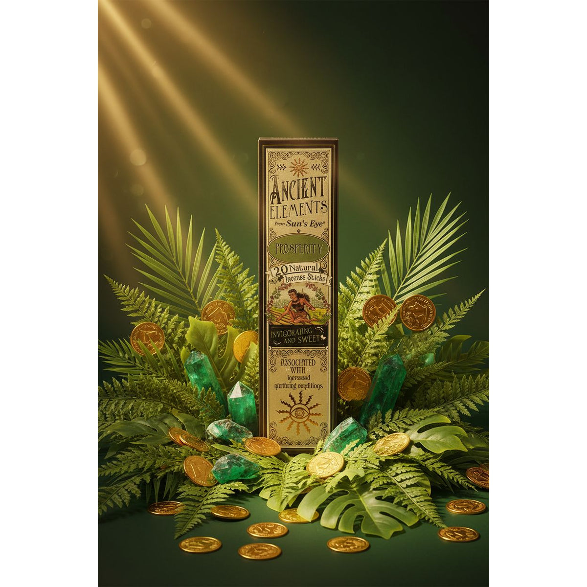 Box of Ancient Elements Prosperity Incense Blends on a white background Sun's Eye Scentsium