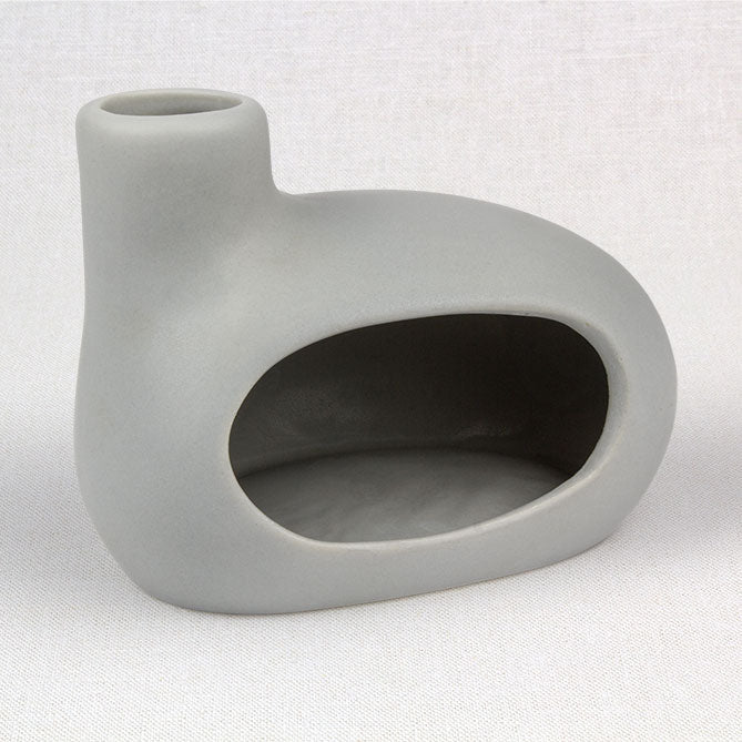 Gray ceramic Smudging-Hearth with a unique, abstract design on a white background