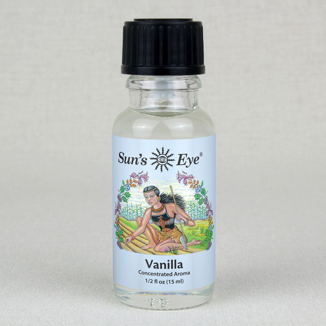 Bottle of Sun's Eye Vanilla concentrated aroma on a light gray background