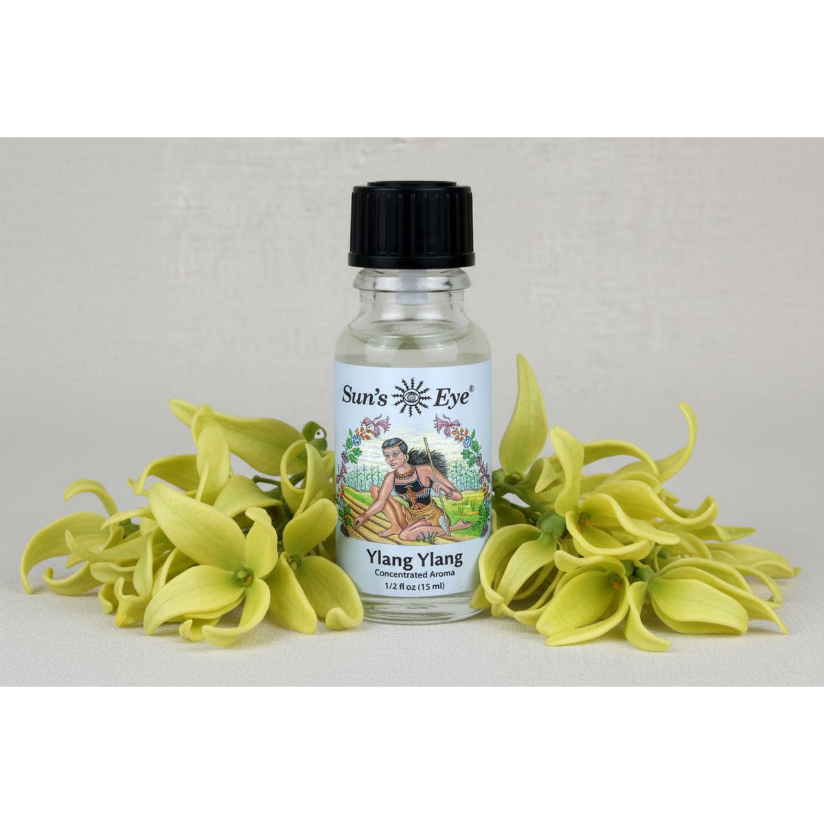 Bottle of Sun's Eye Ylang Ylang concentrated aroma on a light gray background Sun's Eye Scentsium