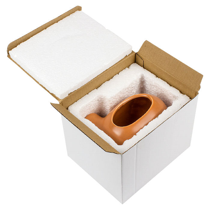 Brown ceramic Smudging-Hearths in a white box with brown interior
