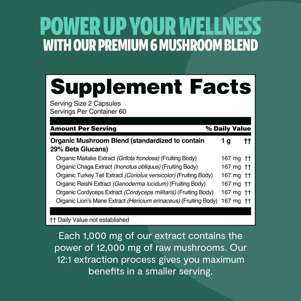 Organic Mushroom Complex Supplement Capsules