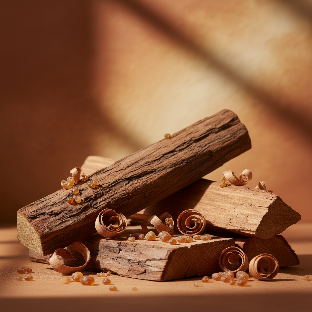 Wooden cedar  logs on a wooden surface with a warm brown background