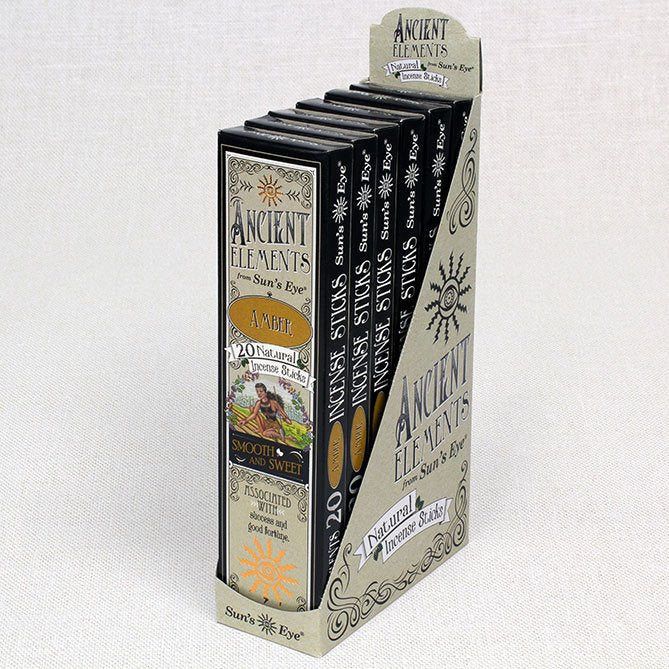 Packaging of 'Ancient Elements' incense sticks on a white background