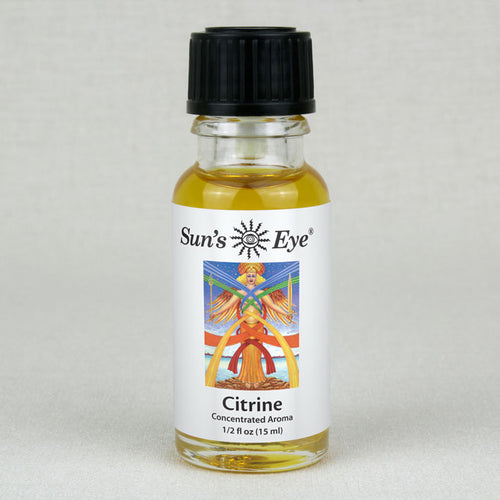Bottle of Sun's Eye Citrine concentrated aroma on a light gray background