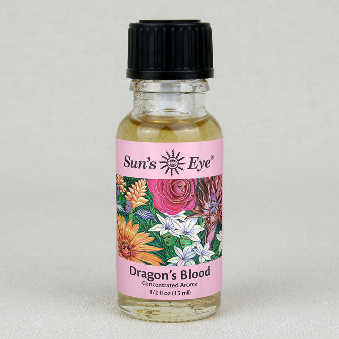 Bottle of Sun's Eye Dragon's Blood concentrated aroma on a light gray background