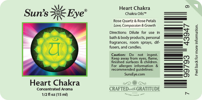 Suns Eye Heart Chakra Oil Concentrate 1/2 oz Bottle - Product Label