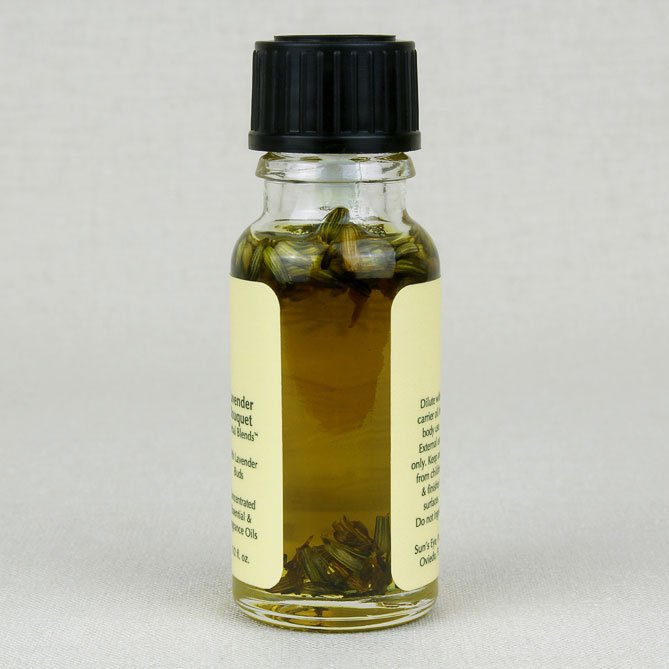 Small glass bottle with black cap and visible label on a light gray background