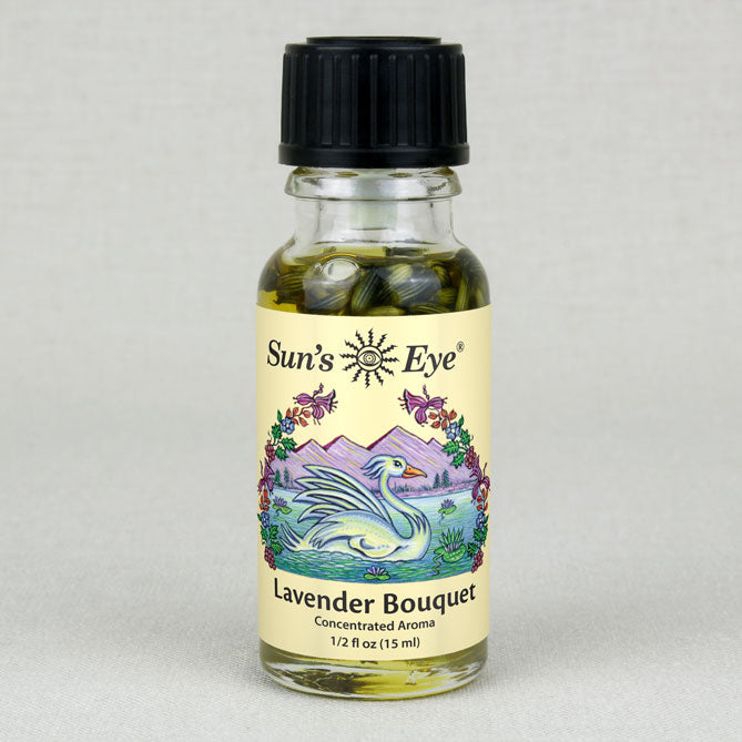 Bottle of Sun's Eye Lavender Bouquet concentrated aroma on a gray background