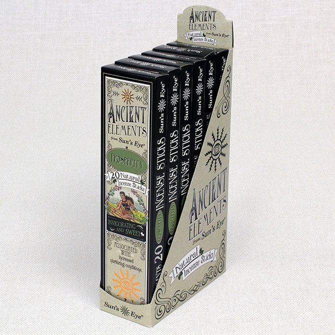 Packaging of 'Ancient Elements' incense sticks on a white background
