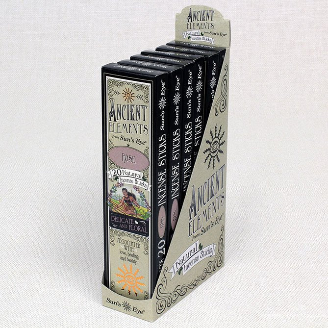 Packaging of 'Ancient Elements' incense sticks on a white background