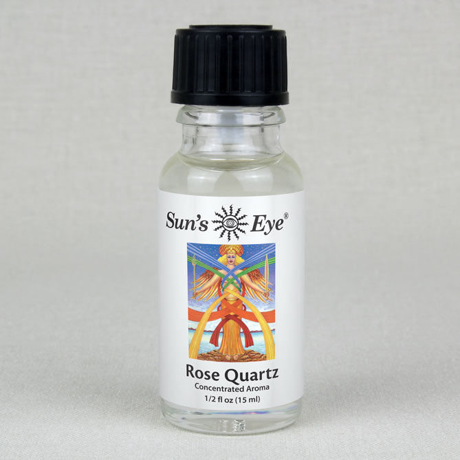 Bottle of Sun's Eye Rose Quartz concentrated aroma on a gray background