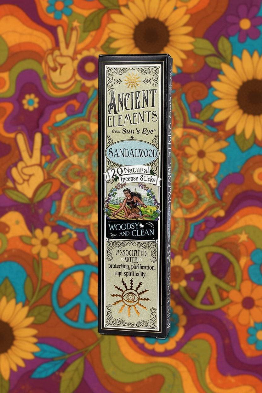 Box of Ancient Elements Sandalwood incense sticks on a white background