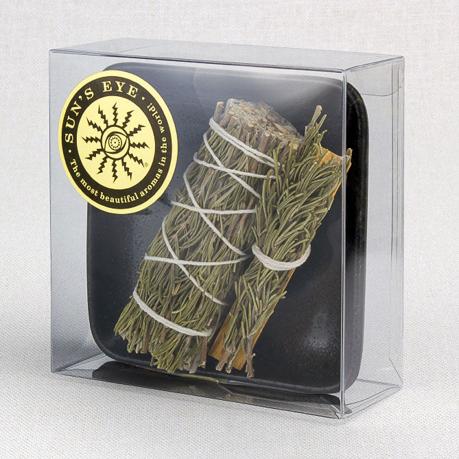 Bundled sage sticks in a clear packaging with 'Sun's Eye' branding on a light gray background
