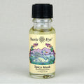 Bottle of Sun's Eye Spicy Musk fragrance oil with a black cap on a light gray background