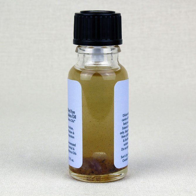 Small glass bottle with a black cap and white label on a light gray background