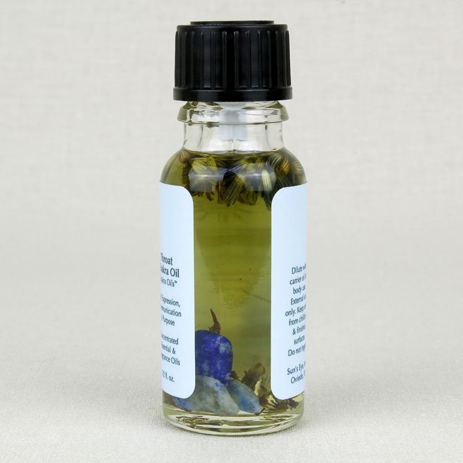 Small glass bottle with a black cap and labels on a light gray background