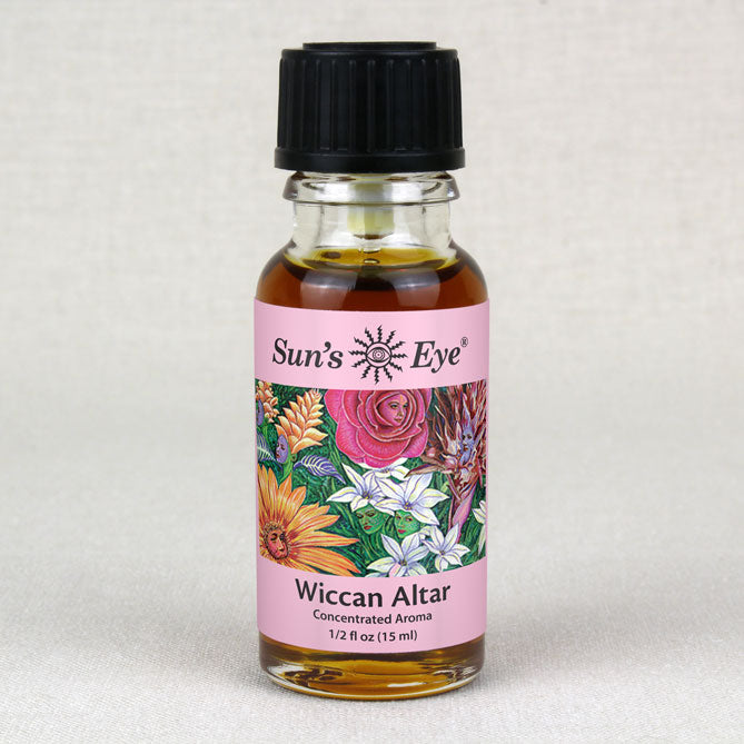 Bottle of Sun's Eye Wiccan Altar concentrated aroma on a light gray background